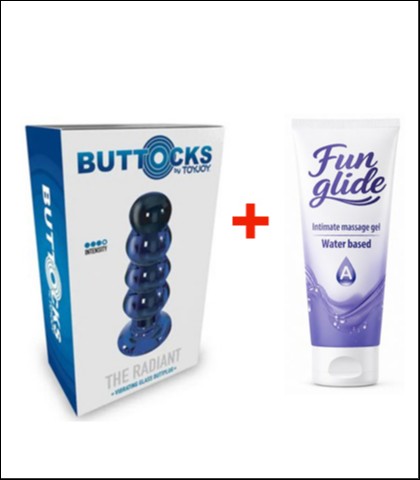 STAKLENI ANALNI DILDO SA VIBRACIJOM RADIANT VIBRATING GLASS PLUG + FUN GLIDE ANAL 100ML
