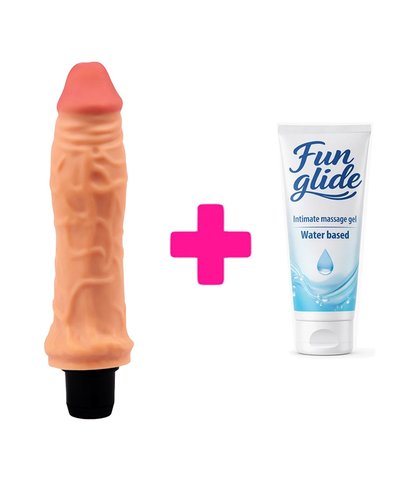 MEKANI VIBRATOR 19CM THE REAL DEAL + FUN GLIDE VAGINAL 100ML