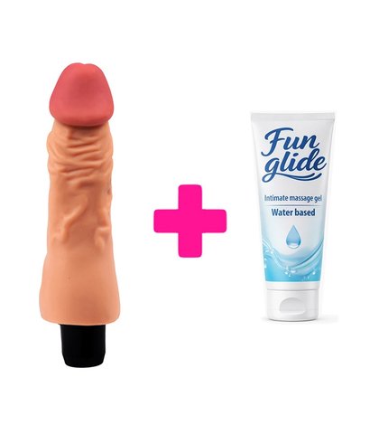 MEKANI VIBRATOR 17.8CM THE REAL DEAL + FUN GLIDE VAGINAL 100ML