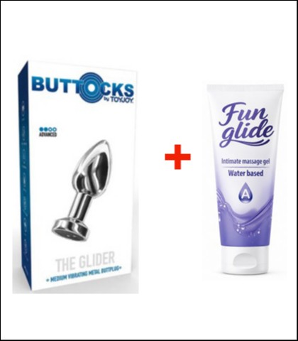 METALNI ANALNI DILDO SA VIBRACIJOM VIBRATING METAL BUTTPLUG M + FUN GLIDE ANAL 100ML