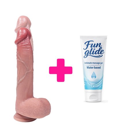 SILIKONSKI VIBRATOR SA POMERANJEM 23CM + FUN GLIDE VAGINAL 100ML